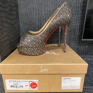 Black/Silver Fetish Peep 130 Glitter Peep toe Pump